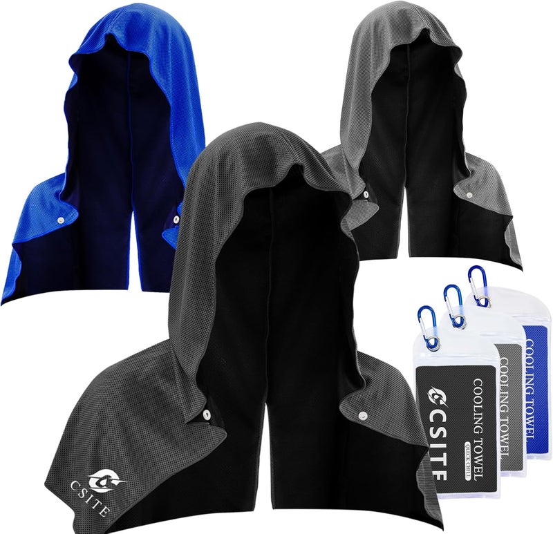 CASITE 3 Pack Cooling Hoodie Towels, Instant Cooling Towels for Neck and Face, UPF 50 Sun Protection, Ice Towel for Hot Weather, Head Towel for Sports, Camping, Cycling & More Activities - Image 1